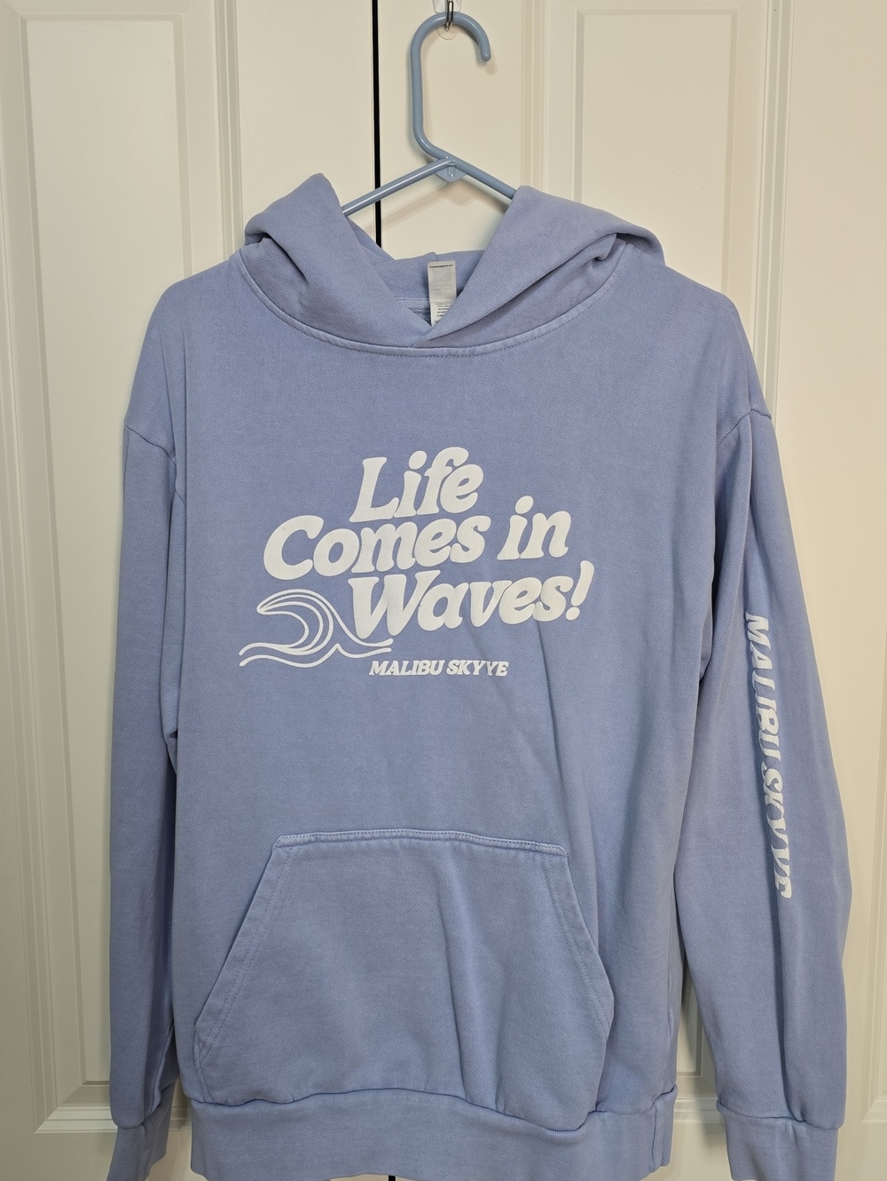 Womens Light Blue Hoodie - 'Life Comes in Waves'